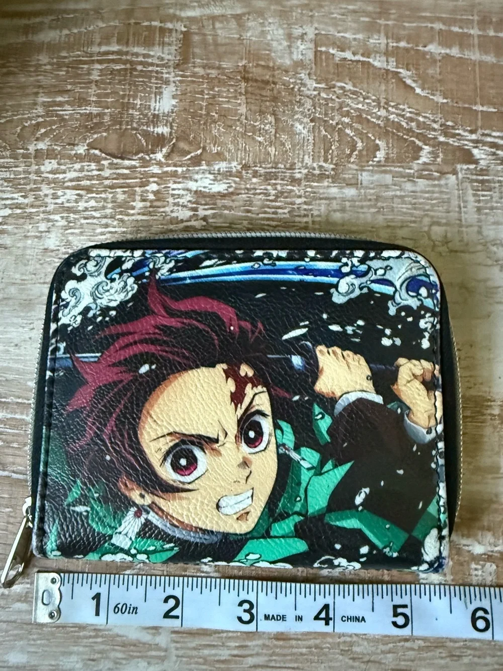 Anime Character Zip Wallet - Green & Black Demon Slayer Design